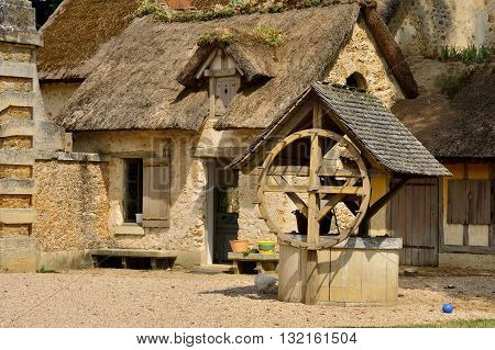 Versailles France - august 19 2015 : queen hamlet in the Marie Antoinette estate in the parc of Versailles Palace