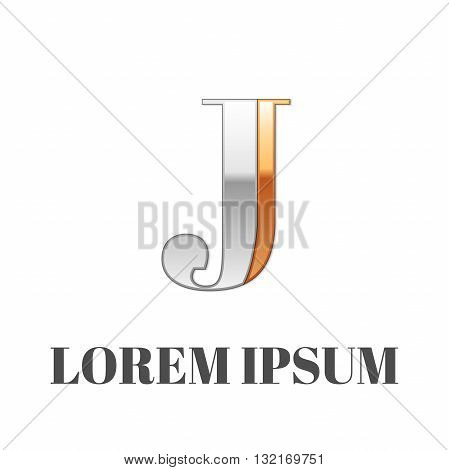 Vector graphic elegant silver and gold impossible font, symbol, alphabet, Letter J