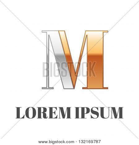Vector graphic elegant silver and gold impossible font, symbol, alphabet, Letter M