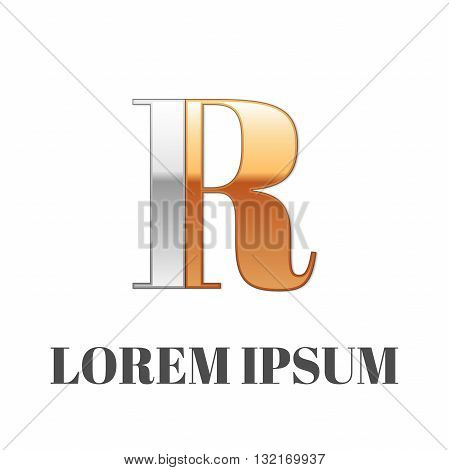 Vector graphic elegant silver and gold impossible font, symbol, alphabet, Letter R