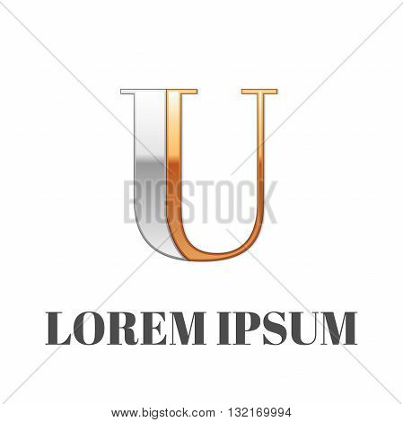 Vector graphic elegant silver and gold impossible font, symbol, alphabet, Letter U