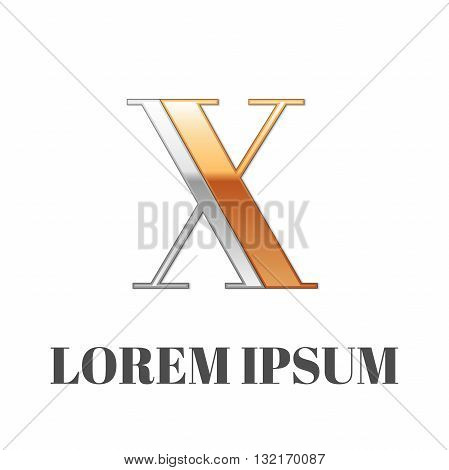 Vector graphic elegant silver and gold impossible font, symbol, alphabet, Letter X
