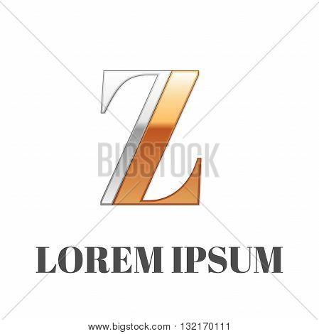 Vector graphic elegant silver and gold impossible font, symbol, alphabet, Letter Z