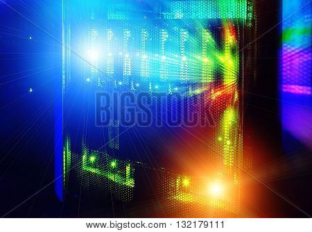 futuristic look of the room with mainframe in the data center. server room.