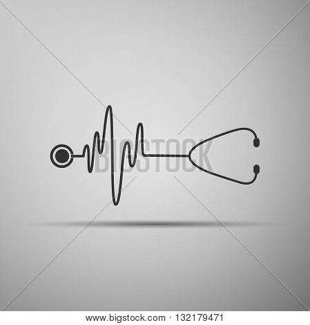 A stethoscope with a heart beat icon. Vector illustration.