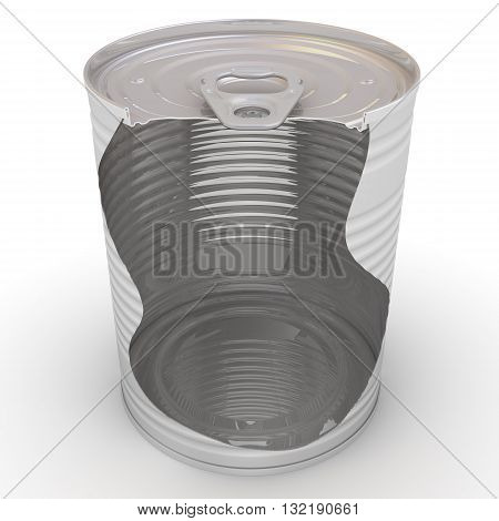 Tin can with a cross-section. Steel tin can with a cross-section on a white surface. Isolated. 3D Illustration