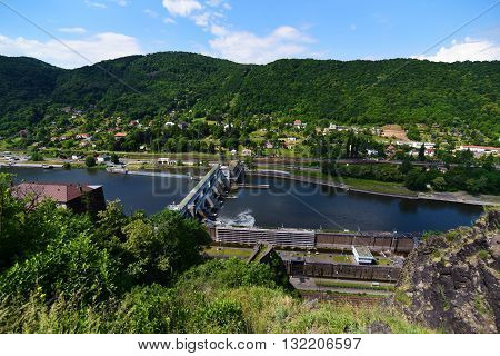 Castle Strekov in valley of river Labe in Usti nad Labem city