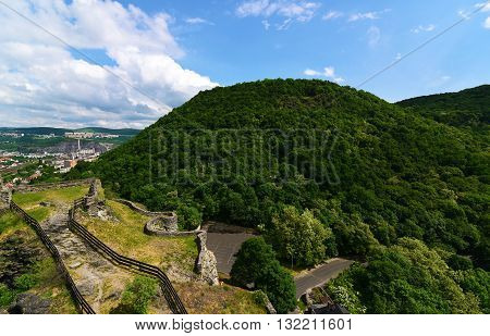 Castle Strekov in valley of river Labe in Usti nad Labem city