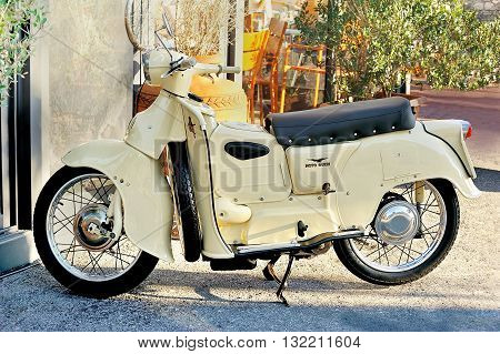 Genova, Italy - March 03, 2016: Moto Guzzi Galletto 192 italian old Scooter.