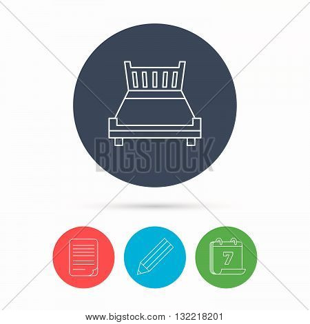Double bed icon. Sleep symbol. Calendar, pencil or edit and document file signs. Vector