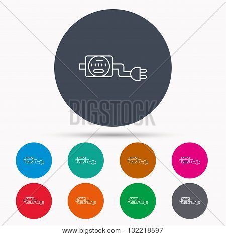 Electric counter icon. Electricity with plug sign. Icons in colour circle buttons. Vector