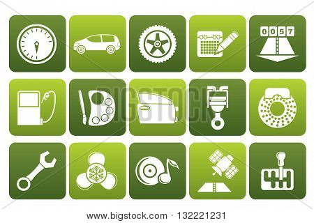 Flat car parts, services and characteristics icons - vector icon set