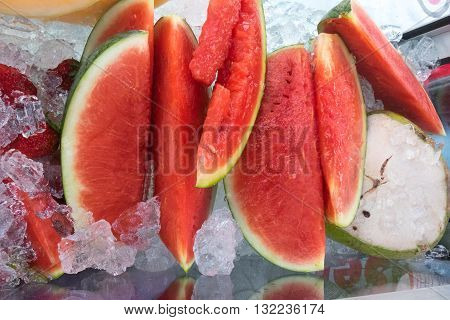 Watermelon on ice at open air market