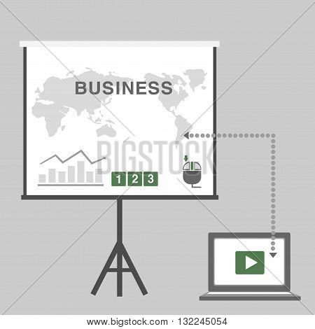 business icons screen presentation with connecting computer