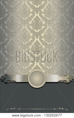 Vintage background with decorative borderframe and old-fashioned elegant patterns. Vintage invitation card or book cover design.