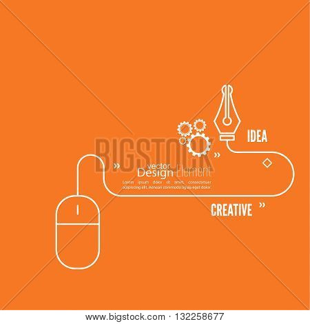Bulb light idea. concept of  inspiration innovation, invention, connection and operation engineering, teamwork, breakthrough. Line art. Pen and nib, gear. Web design