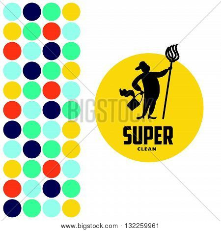 Vector logo for cleaning company. Flat cleaning service insignia. Simple cleaning logo with man silhouette icon isolated on white background.