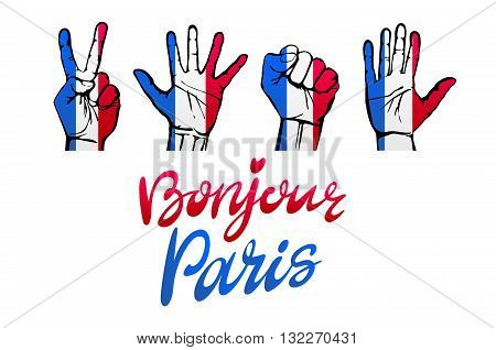 Bonjour Paris Card. Hello Paris Phrase In French. Ink Illustration. Modern Brush Calligraphy. Isolat