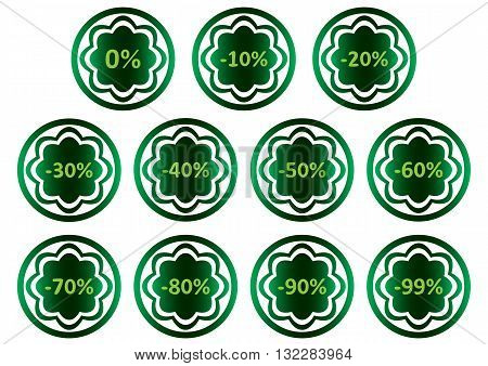 Clipart with green icons with symbols of percent