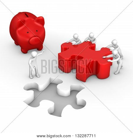 Manikins Puzzle Red Piggy Bank