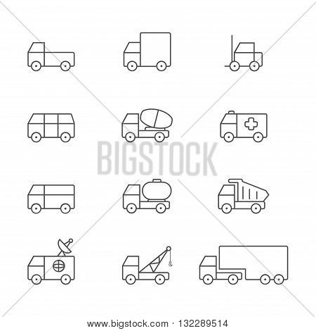Transportation gray line icons set of 16