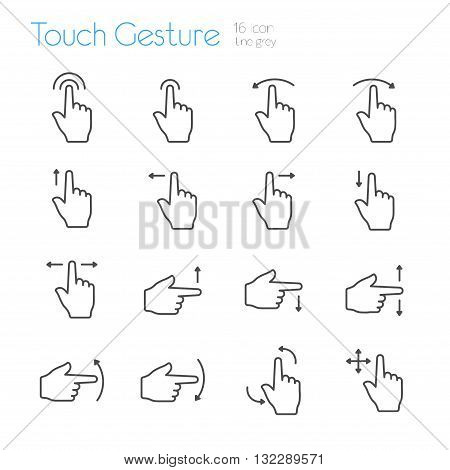 Touch Gesture Icons Line Gray  set of 16