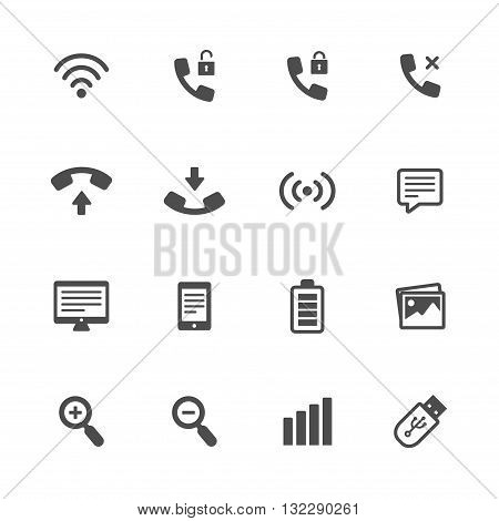 mobil tehnology black icon set of 16