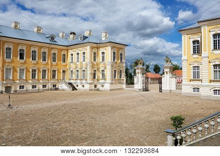 PILSRUNDALE, LATVIA - JULY 27, 2015: View to the inner yard of the Rundale palace in Pilsrundale, Latvia.