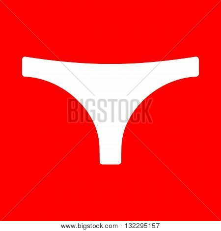 Womens panties sign. White icon on red background.