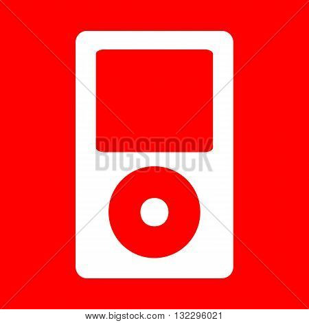 Portable music device. White icon on red background.