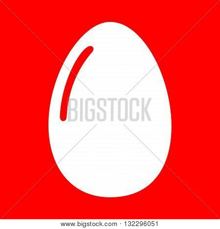 Chiken egg sign. White icon on red background.