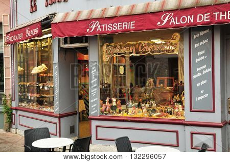 Valence France - april 13 2016 : window of a chocolate seller