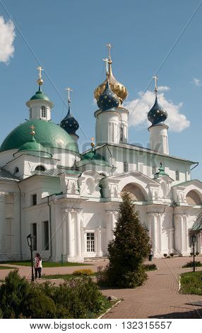 ROSTOV RUSSIA MAY 08. 2016: - Rostov the Great Spaso-Yakovlevsky Dmitriev monastery The Cathedral Of The Conception Of Anne and The Church Of Jacob Of Rostov