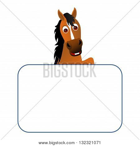 Cute cartoon horse with a blank board
