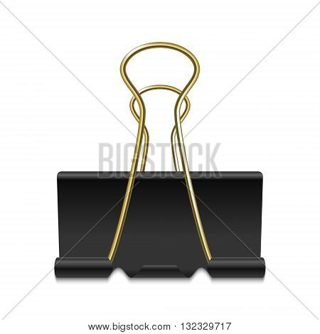 Black binder clip with shadow, isolated on a white background. Vector EPS10 illustration.