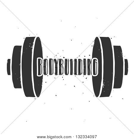 Vintage bodybuilding poster. Vector dumbbell and lettering on a grunge white background