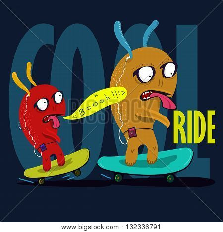cool monster to skateboard graphic. Vector Eps