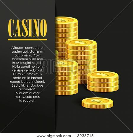 Casino Poster Background or Flyer with Golden Money Coins. Vector Template. Casino Banner. Casino Games Gambling Template background.