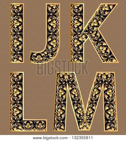 Illustration gold vintage decorative font characters ijklm