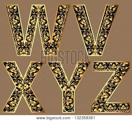 Illustration gold vintage decorative font characters wvxyz