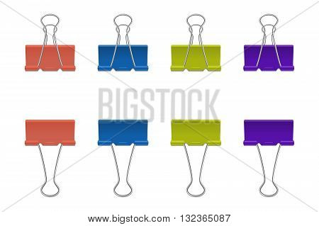 Set of multicolor binder clips, isolated on a white background. Vector EPS10 illustration.