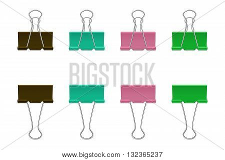 Set of multicolor binder clips, isolated on a white background. Vector EPS10 illustration.