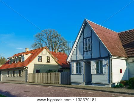 Houses With Wooden Fence In Ventspils Of Latvia