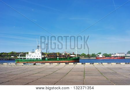 Dry Cargo Vessel At Marina In Ventspils