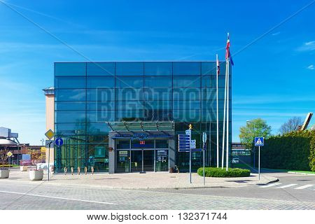 Glass Entrance Into Ferry Terminal At The Port Of Ventspils