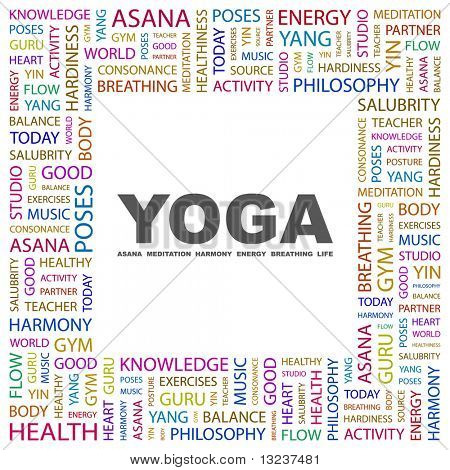 YOGA. Word collage on white background. Illustration with different association terms.