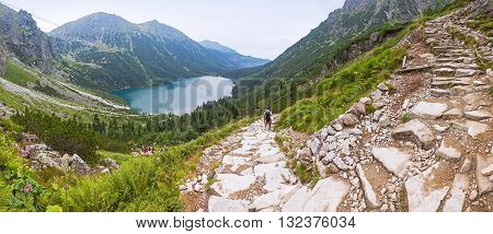 Panoramic view of Morskie Oko lake Tatra Mountains Poland