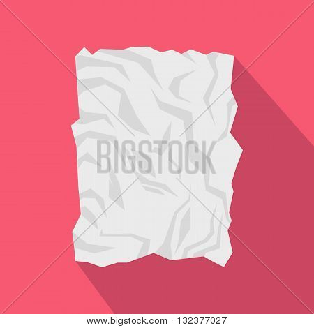 Crumpled paper icon in flat style with long shadow