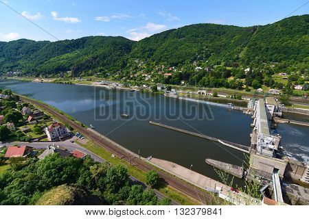 Castle Strekov in valley of river Labe in Usti nad Labem city