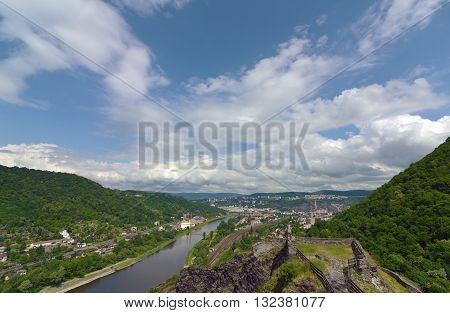 Castle Strekov in valley of river Labe in Usti nad Labem city